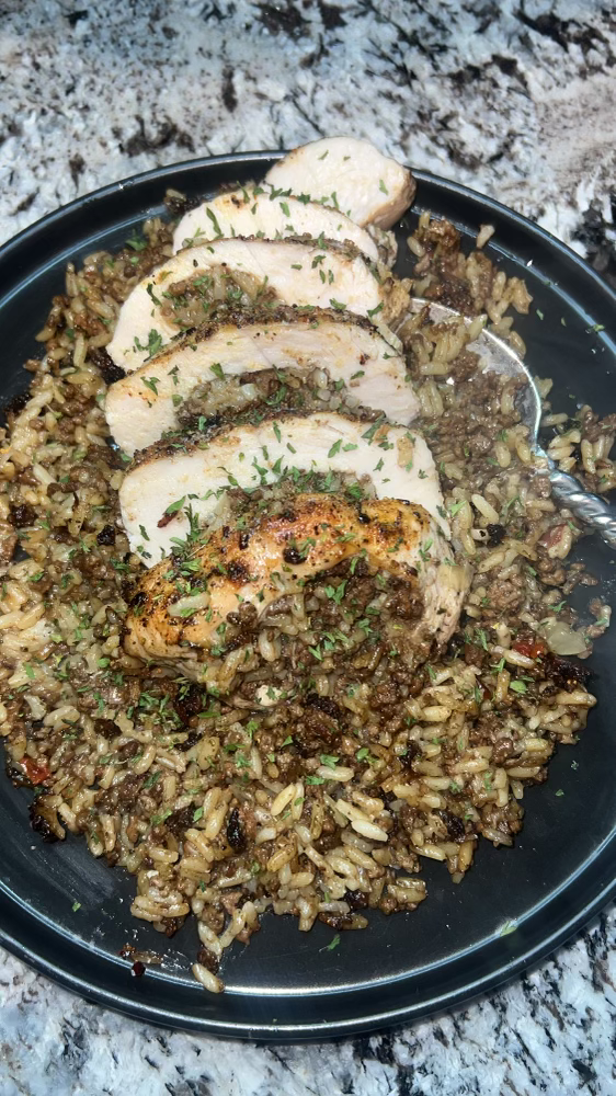 Blackened Turkey Tenderloins stuffed with Dirty Rice