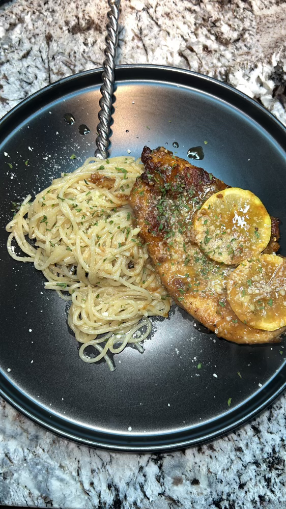 Sautéed chicken with a lemon butter noodle